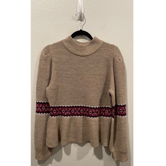 DEAR JOHN Felicia Peplum Tan Long Sleeve Fall Sweater - Picture 5 of 8